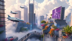 Sky City of Tomorrow – free AI stock image