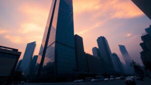 Skyscraper at Sunset from Below – free AI stock image