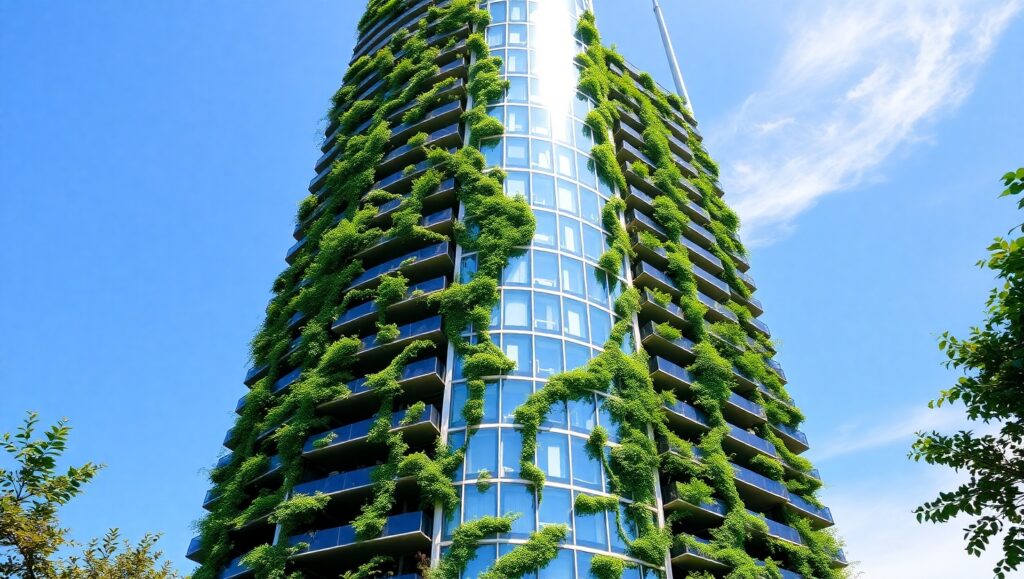 Skyscraper Embracing Nature’s Beauty – free AI stock image