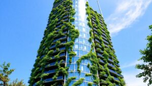 Skyscraper Embracing Nature’s Beauty – free AI stock image