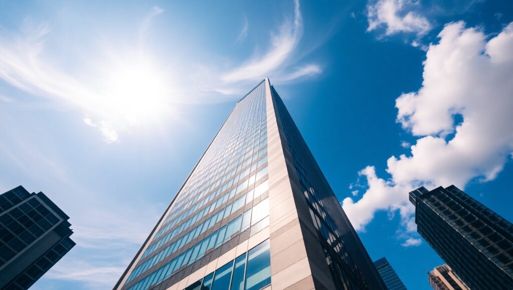 Skyscraper Reaching for the Clouds – free AI stock image