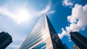 Skyscraper Reaching for the Clouds – free AI stock image