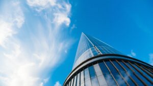 Skyscraper Soars Above the City – free AI stock image