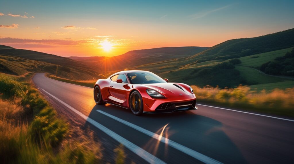 Sleek Sports Car on Open Road – free AI stock image