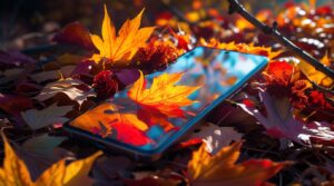 Smartphones Surrounded by Autumn Leaves – free AI stock image