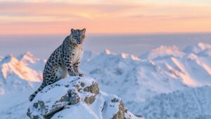Snow Leopard at Dawn – free AI stock image