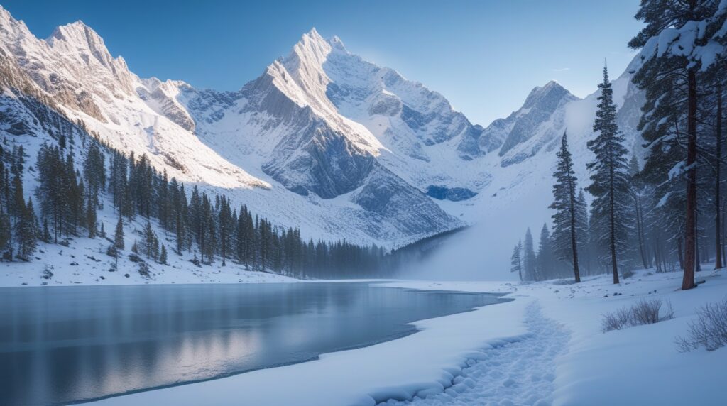 Snowy Mountain Landscape for Backpacking Adventures – free AI stock image