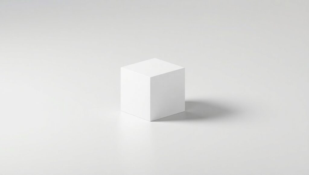 Solitary Cube on Gray Canvas – free AI stock image
