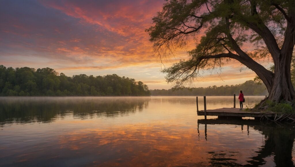 A Solitary Figure Gazes Over Still Waters – free AI stock image