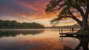 A Solitary Figure Gazes Over Still Waters – free AI stock image
