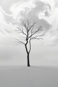 Solitary Tree Against a Monochrome Sky – free AI stock image