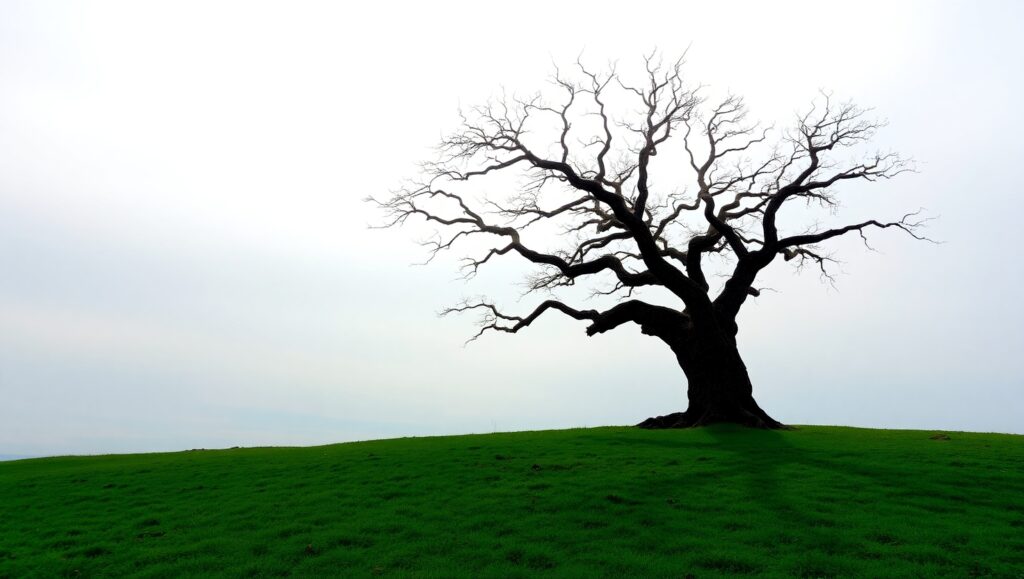 Solitary Tree in Minimalist Landscape – free AI stock image
