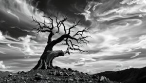 Solitary Tree in Monochrome – free AI stock image