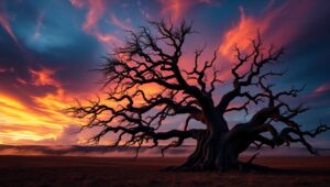 Solitary Tree in Monochrome Drama – free AI stock image