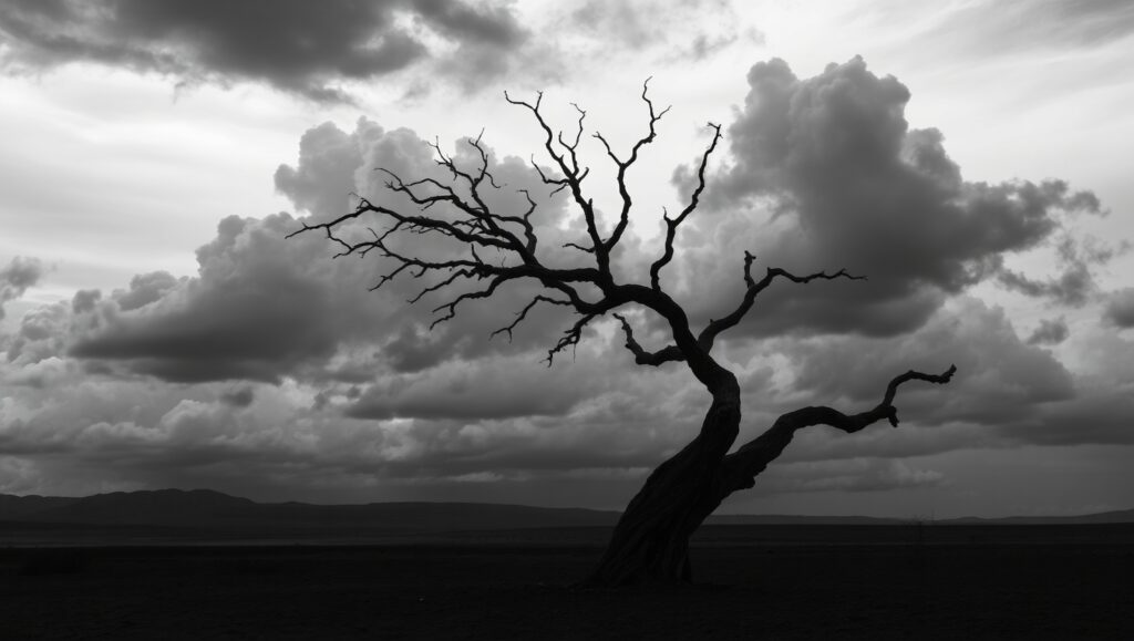 Solitary Tree in Monochrome – free AI stock image