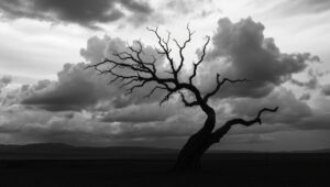 Solitary Tree in Monochrome – free AI stock image