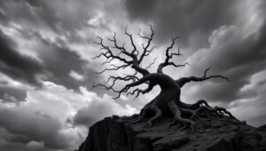 Solitary Tree on a Cliff – free AI stock image