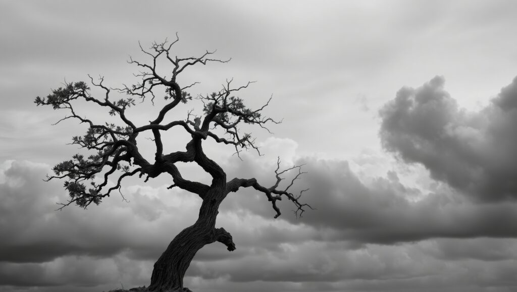 Solitary Tree Under Cloudy Skies – free AI stock image