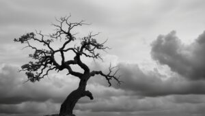 Solitary Tree Under Cloudy Skies – free AI stock image