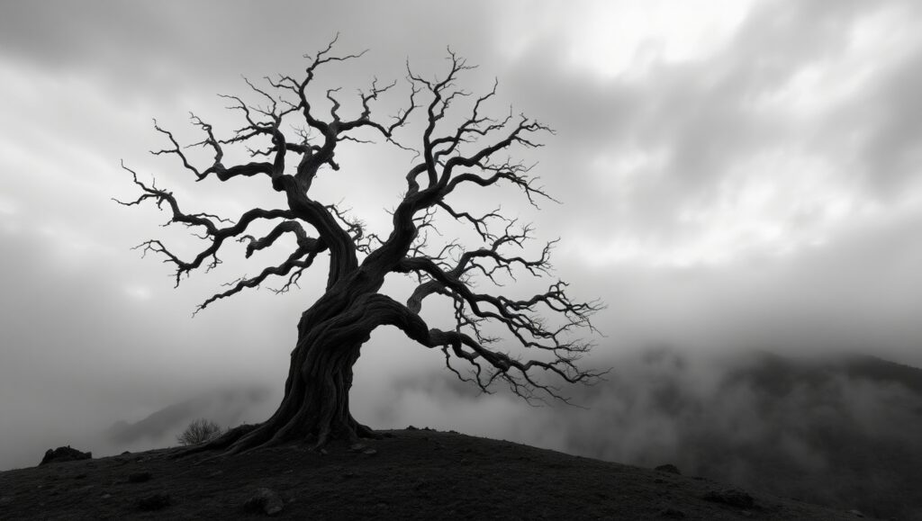 Solitude in Monochrome Mist – free AI stock image