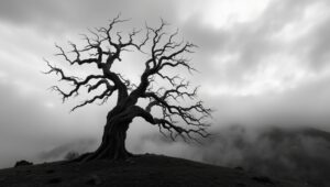 Solitude in Monochrome Mist – free AI stock image