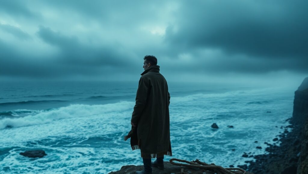 Solitude on the Stormy Cliff – free AI stock image