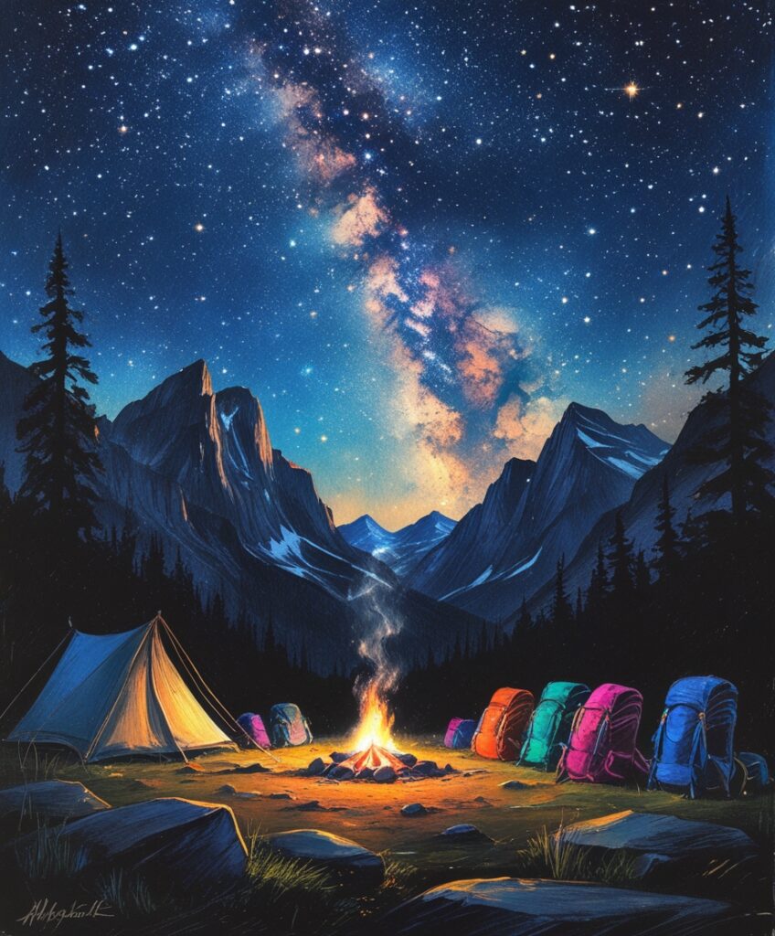 Starlit Backpacking Under Cosmic Skies – free AI stock image