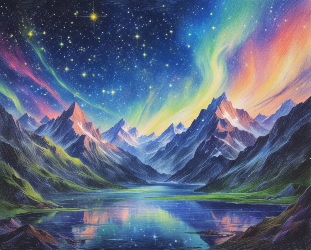 Starlit Mountains Under Galactic Skies – free AI stock image