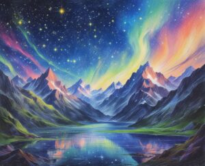 Starlit Mountains Under Galactic Skies – free AI stock image