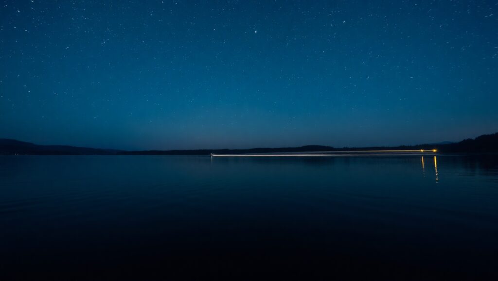 Starry Lake with Light Trails – free AI stock image