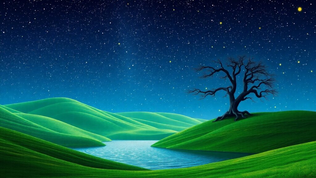 Starry Night Over Rolling Hills – free AI stock image