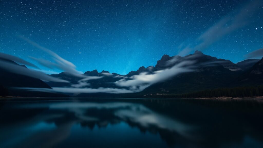Starry Night Over Serene Lake – free AI stock image