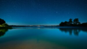 Starry Night Over Tranquil Waters – free AI stock image