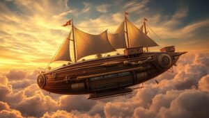 Steampunk Airship Adventure in the Skies – free AI stock image