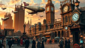 Steampunk City at Dusk – free AI stock image