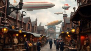 Steampunk Marketplace Adventure – free AI stock image