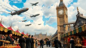 Steampunk Marketplace Adventure – free AI stock image
