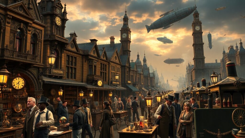Steampunk Marketplace Extravaganza – free AI stock image