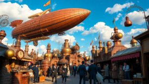 Steampunk Marketplace Wonders – free AI stock image