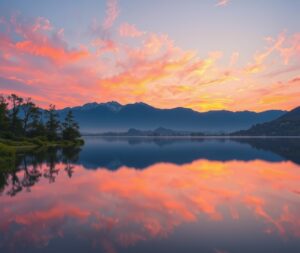 Still Lake at Dusk Reflecting the Sky – free AI stock image