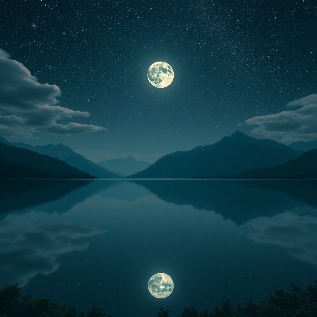 Still Lake Reflecting a Starry Night Sky – free AI stock image