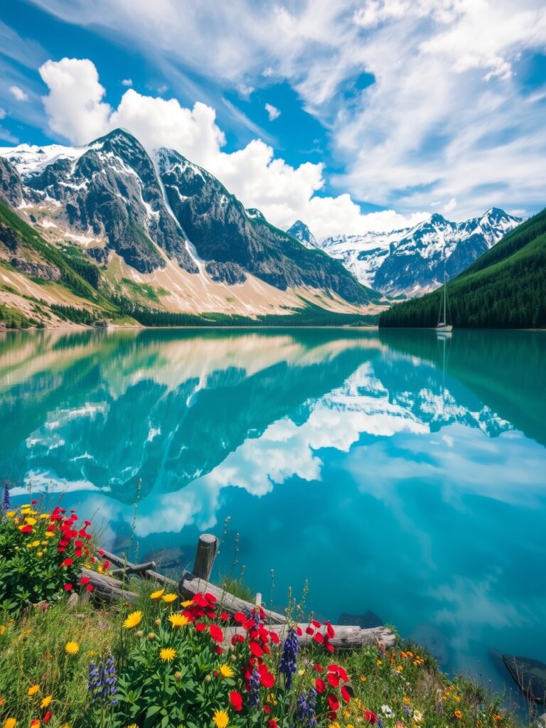 Still Lake Reflecting Majestic Mountains – free AI stock image