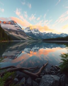 Still Lake Reflecting Majestic Mountains – free AI stock image