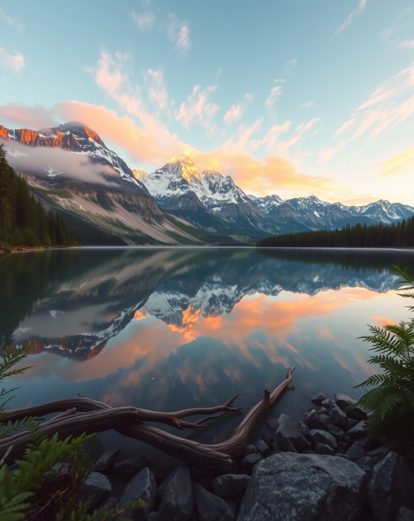 Still Lake Reflecting Majestic Mountains – free AI stock image