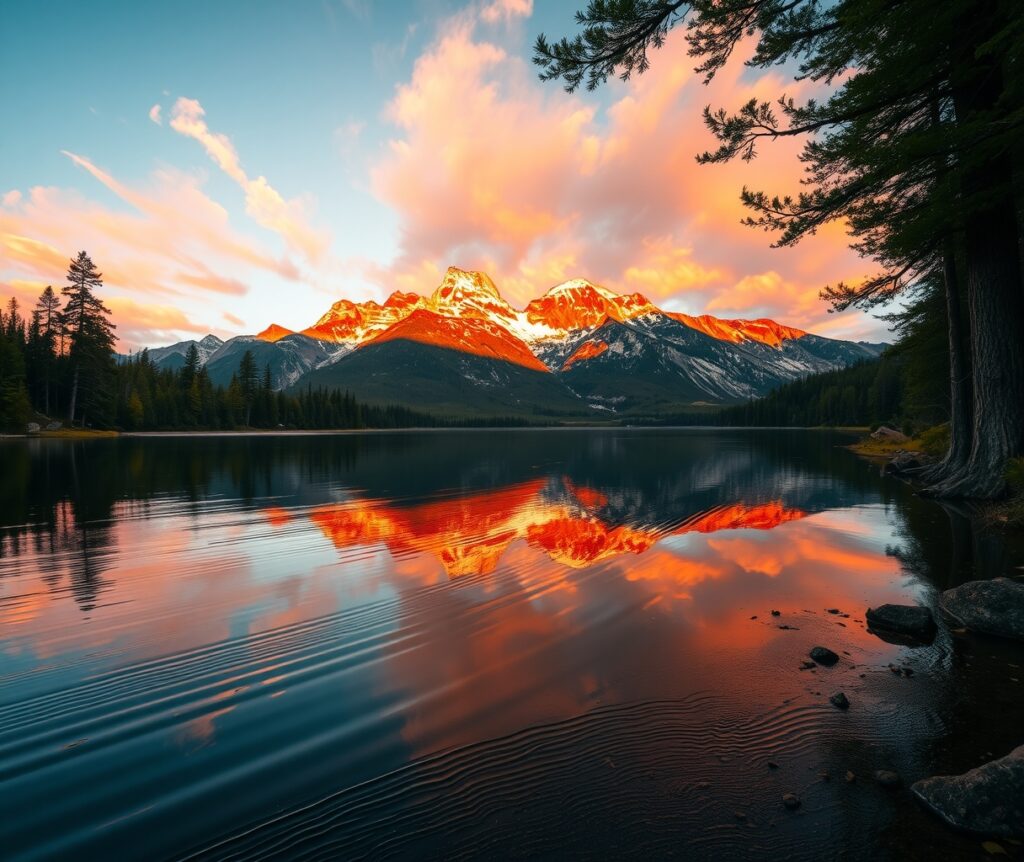 Still Lake Reflecting Mountain Peaks – free AI stock image