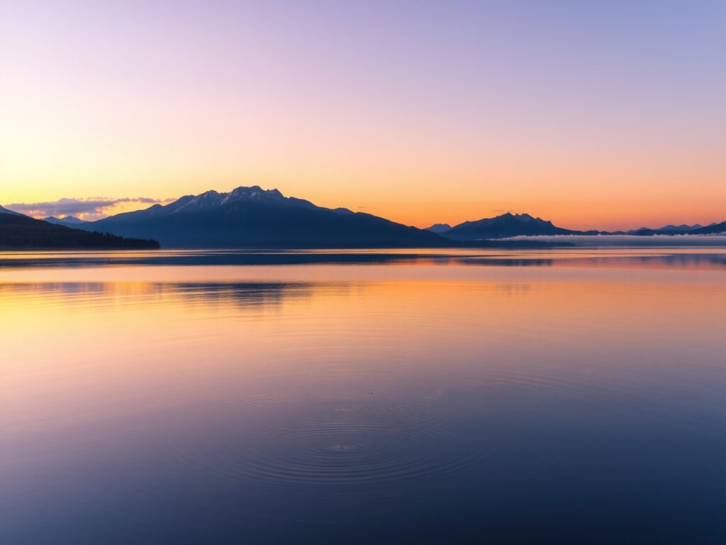 Still Lake Reflecting the Twilight Sky – free AI stock image
