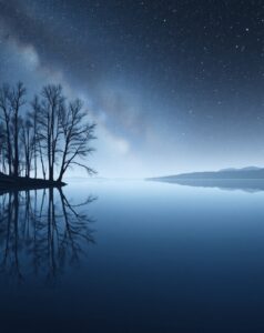 Still Lake Under a Starry Sky – free AI stock image