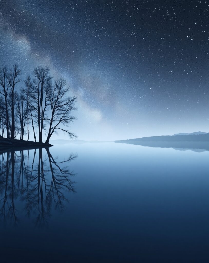 Still Lake Under a Starry Sky – free AI stock image
