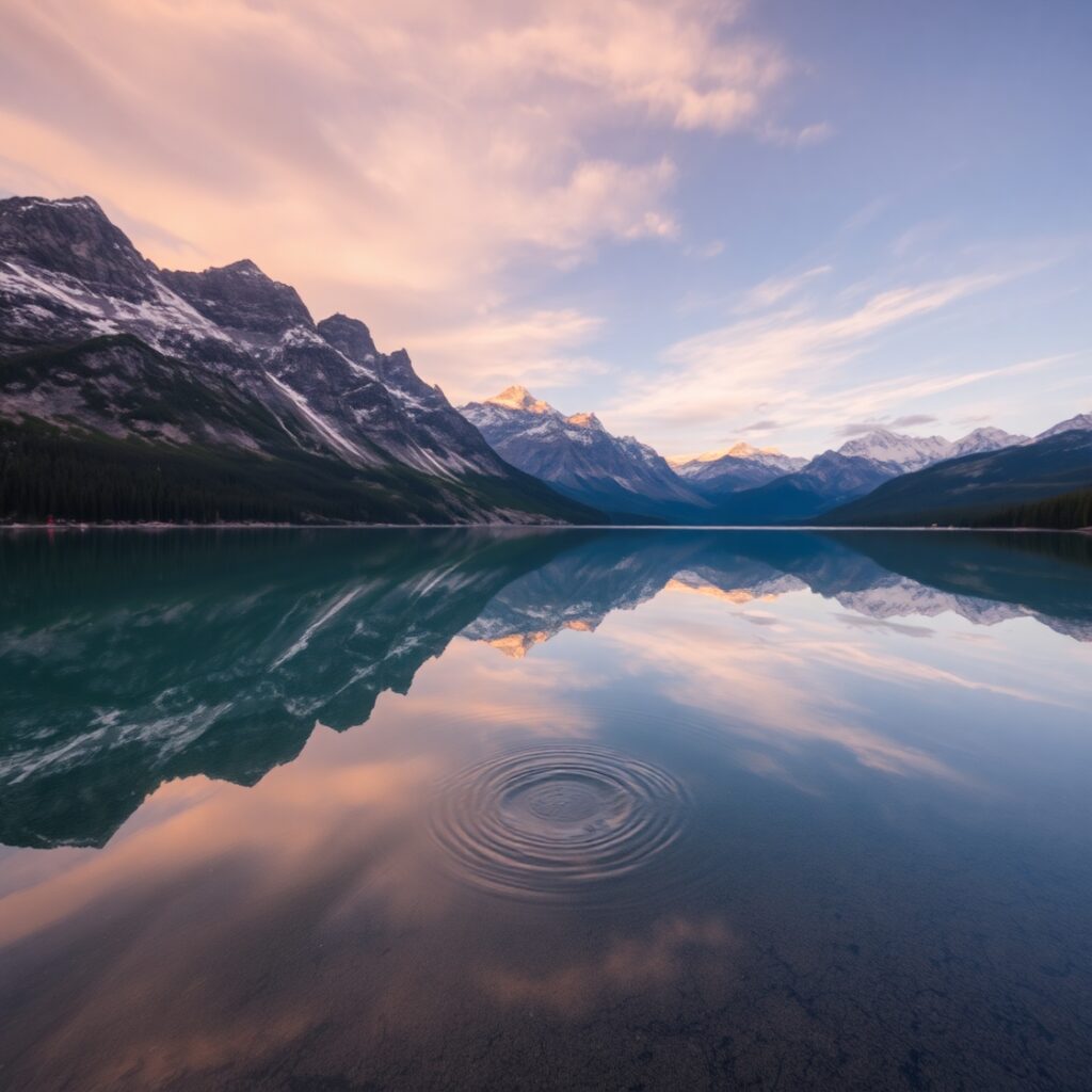 Still Lake with Majestic Mountain Reflection – free AI stock image