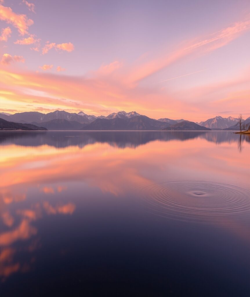 Still Waters: A Dusk Reflection – free AI stock image